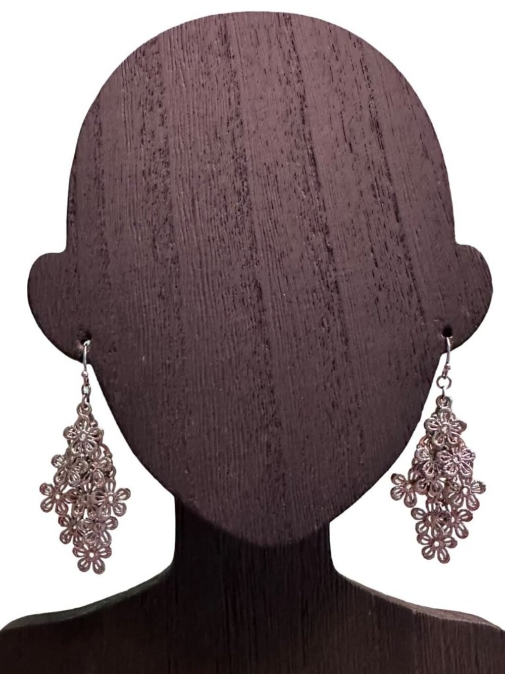 Floral Chandelier Earrings Flowers Antique Silver Tone Womens Jewelry